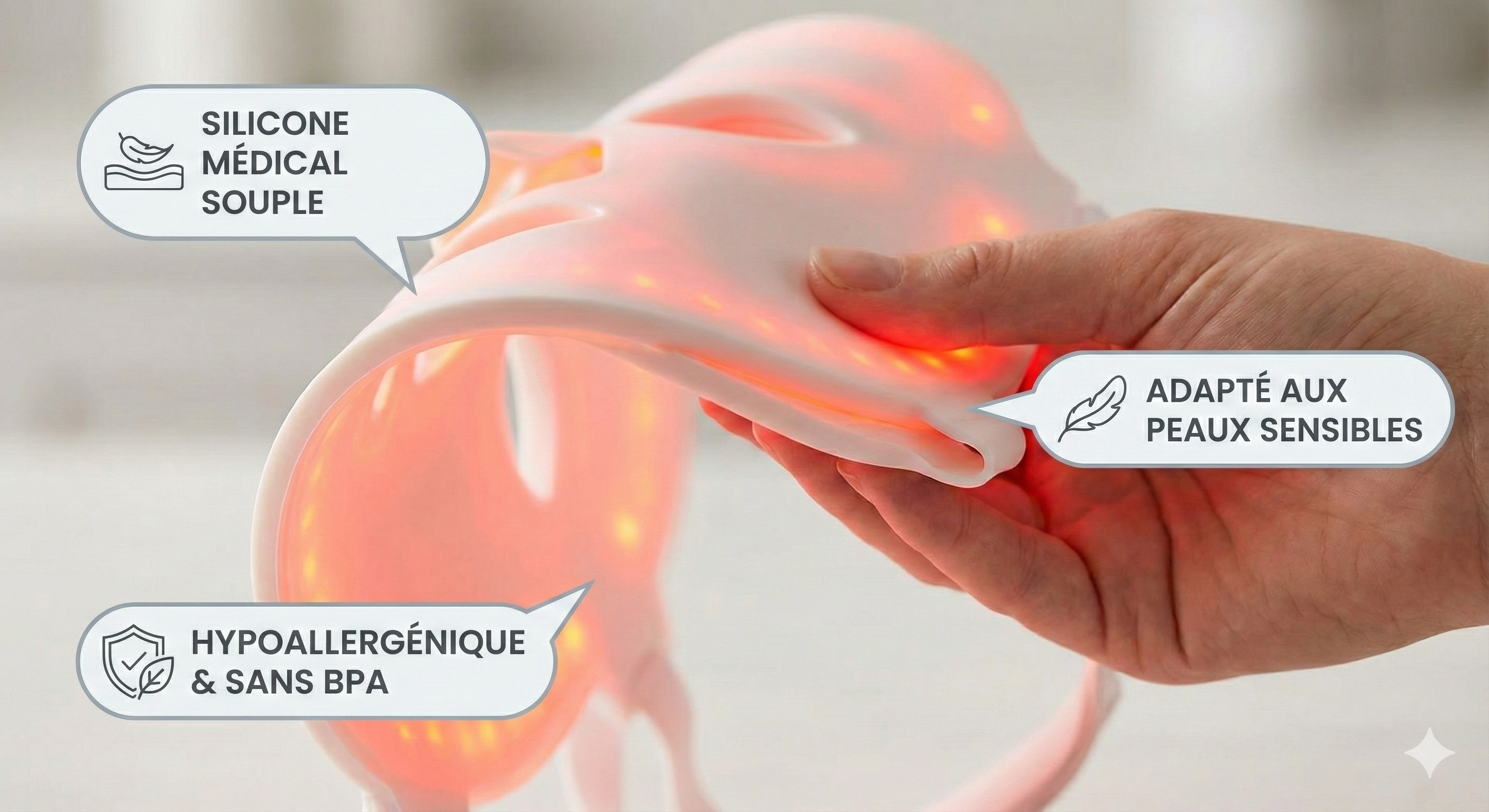 Masque LED Visage Flexible Glowéa - Luminothérapie 7 Couleurs & Infrarouge